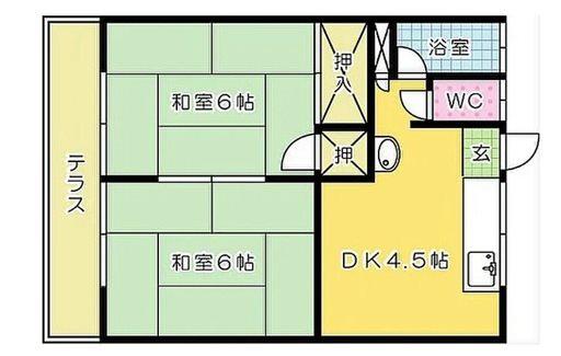 コーポラリグラス(2DK/1階)の間取り写真