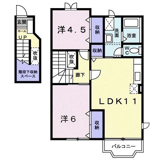 ル クプル(2LDK/2階)の間取り写真