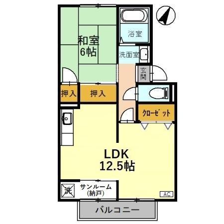 セジュールヒルズC(1LDK/2階)の間取り写真
