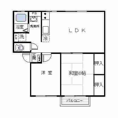 ラッキービレッジ(2LDK/1階)の間取り写真