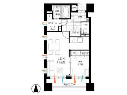 サウスコンフォート三鷹(1LDK/7階)の間取り写真