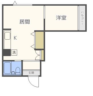 412ビル(1LDK/2階)の間取り写真