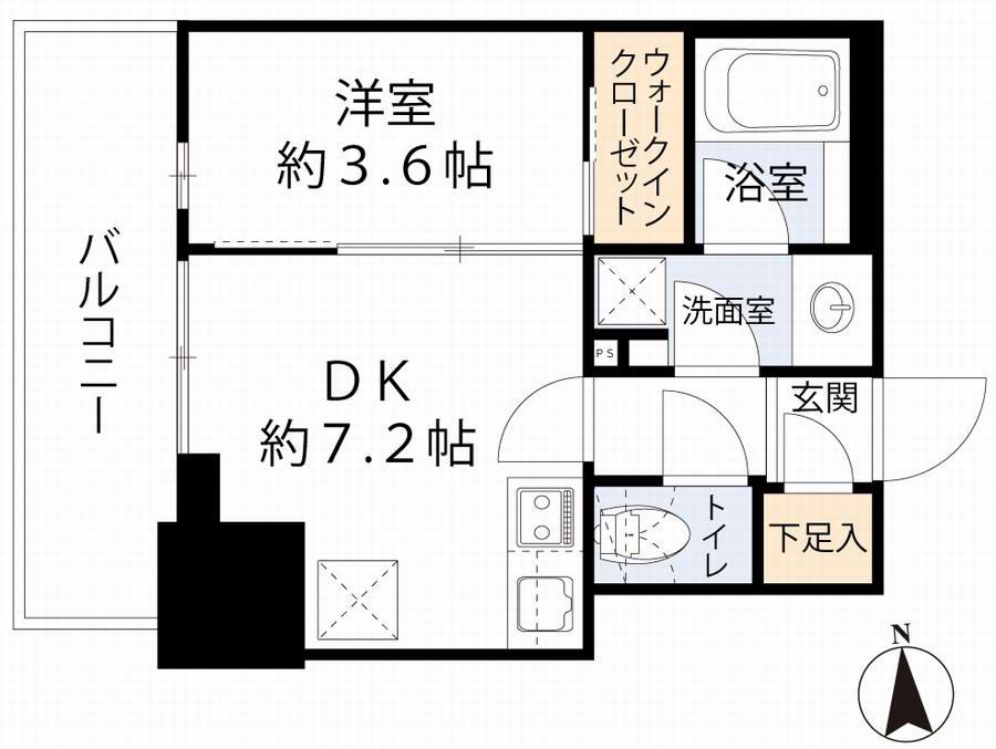 ルフォンプログレ堺筋本町タワーレジデンス(1DK/12階)の間取り写真