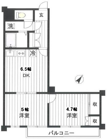 東急田園都市線 駒沢大学駅 徒歩6分 4階建 築33年(2DK/2階)の間取り写真