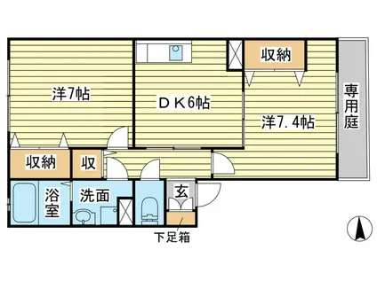 リヴェール磯浜 A棟(2DK/1階)の間取り写真