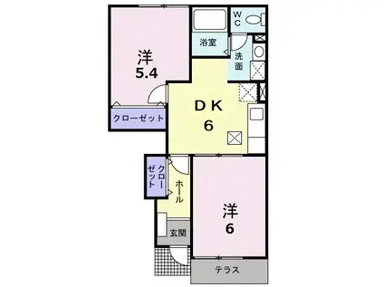 サンプラッツB(2DK/1階)の間取り写真