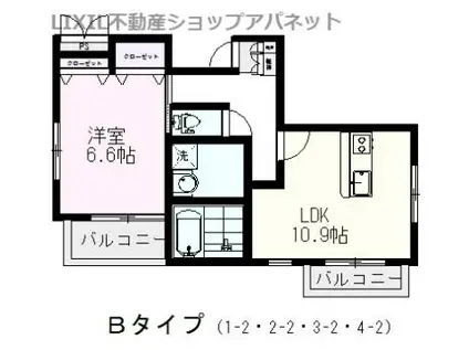 ネストささぐち(1LDK/4階)の間取り写真