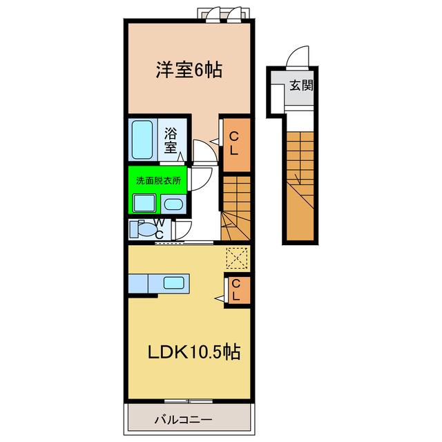 サニーフラット(1LDK/2階)の間取り写真