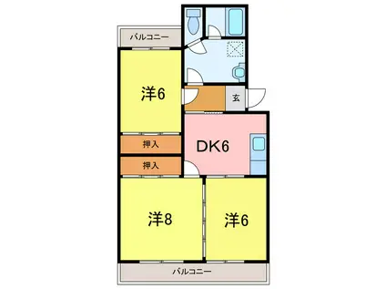 ベルシェ川村(3DK/2階)の間取り写真