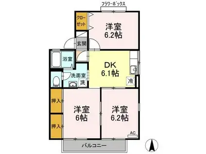 グランシャリオ II棟(3DK/2階)の間取り写真