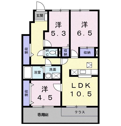 シャン・ド・フルール(3LDK/1階)の間取り写真