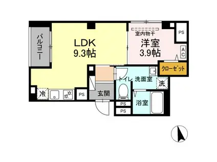 ブルーライン 高島町駅 徒歩7分 5階建 築1年(1LDK/1階)の間取り写真