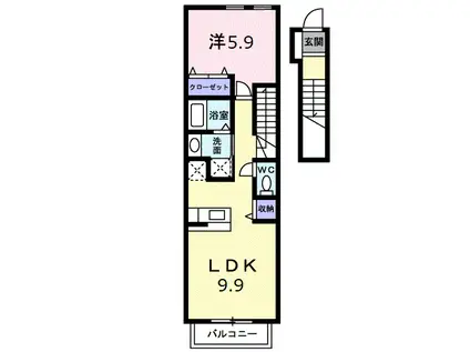 ユートピアC棟(1LDK/2階)の間取り写真