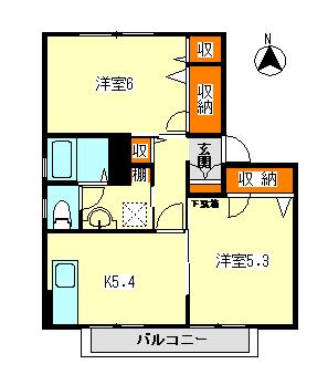 メゾン・ド・ベルB(2K/2階)の間取り写真