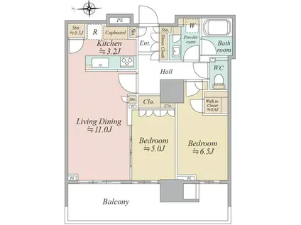 晴海フラッグPARK T棟(2LDK/14階)の間取り写真