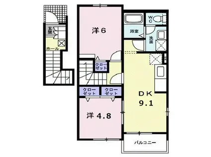 アップロード B棟(2DK/2階)の間取り写真