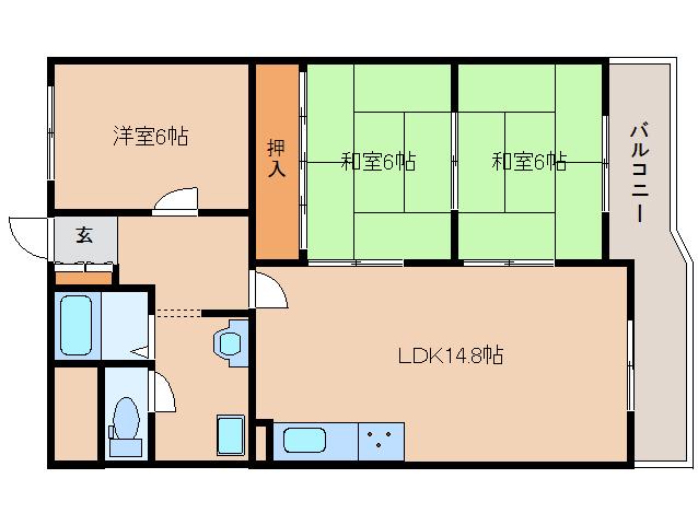 三和平城グランドパレス(4DK/3階)の間取り写真