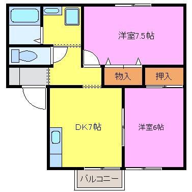 富山地鉄不二越上滝 朝菜町駅 徒歩39分 2階建 築29年(2DK/1階)の間取り写真
