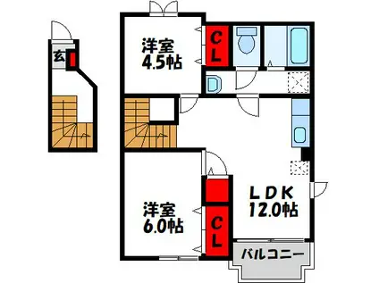 エスポワール吉田II(2LDK/2階)の間取り写真