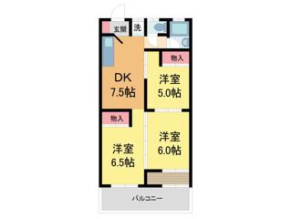 マンション雲雀丘(3DK/1階)の間取り写真