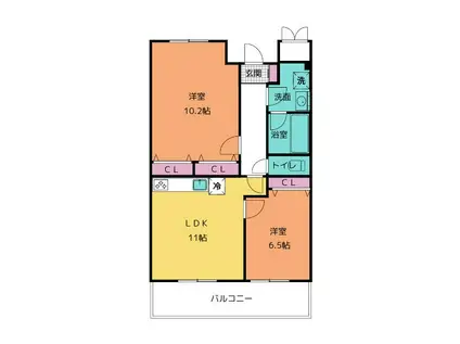 スカイコート(2LDK/2階)の間取り写真