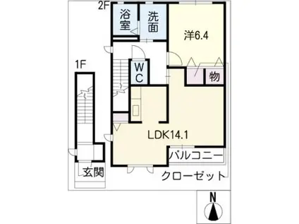 ディアス21(1LDK/2階)の間取り写真