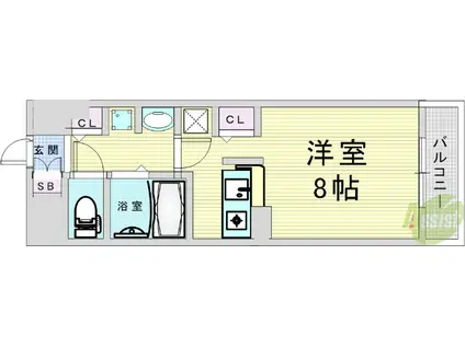 レジディア天神橋(1K/12階)の間取り写真