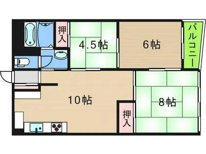 住之江コーポ1号棟(3LDK/2階)の間取り写真