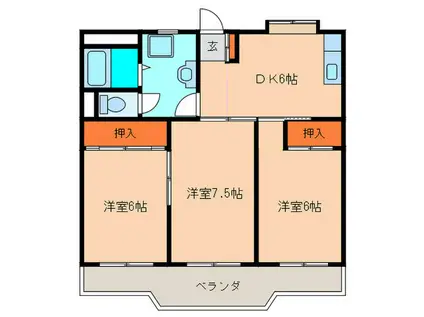 サンライズ城前(3DK/3階)の間取り写真