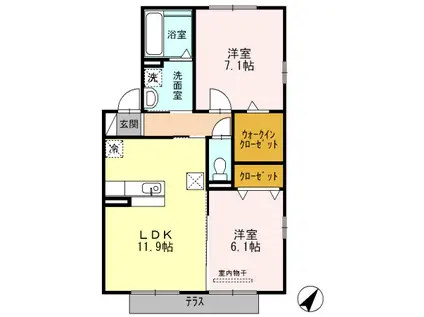 ヴィエントII(2LDK/1階)の間取り写真