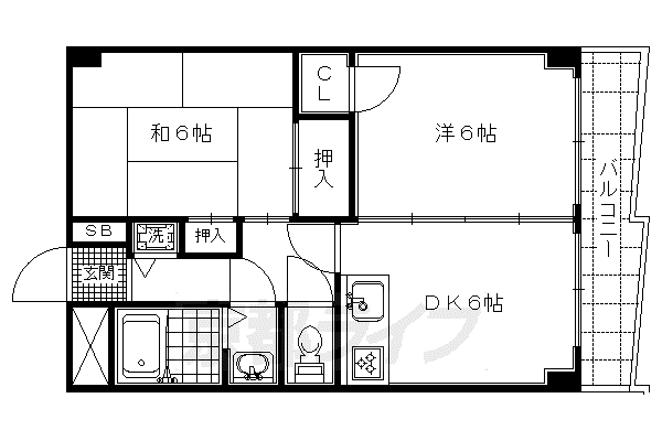 リアライズ金閣寺(2DK/4階)の間取り写真