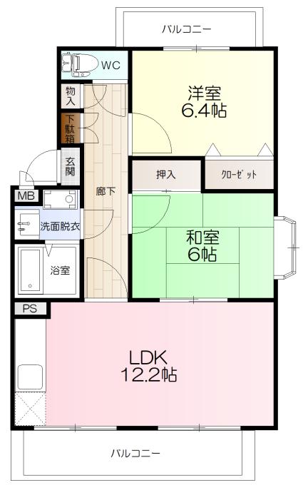 ユーミーひさえだA棟(2LDK/1階)の間取り写真