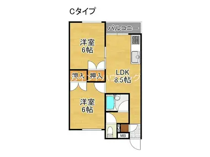 エルムハイツ(2LDK/3階)の間取り写真