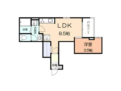 中原区木月2丁目アパート(1LDK/3階)の間取り写真