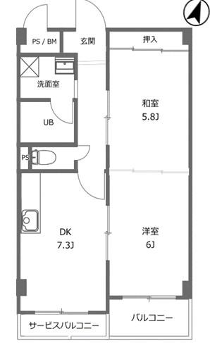 サングレイス山手館(2DK/3階)の間取り写真