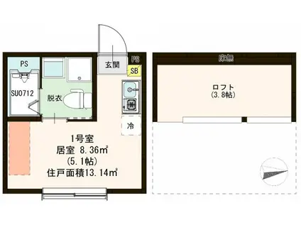 ハーモニーテラス高砂S(ワンルーム/2階)の間取り写真