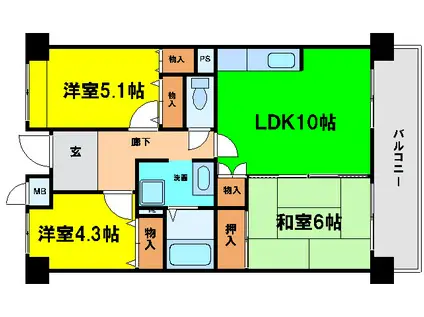 CH158RESIDENCE NAKANOSHIMA(3LDK/4階)の間取り写真