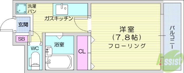 パークヒルズ子平町(1K/3階)の間取り写真