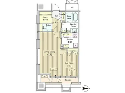 MOMENTO SHIODOME(1LDK/15階)の間取り写真