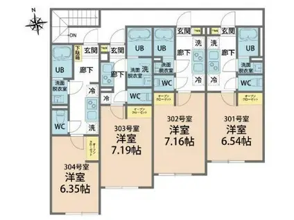 カインドネス愛甲石田(1K/3階)の間取り写真