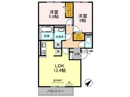 ABCDマンション綾園(2LDK/2階)の間取り写真