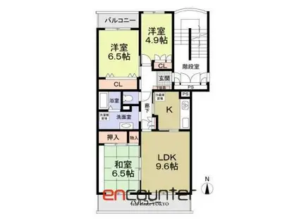 テレパレス中村南 1号棟・2号棟(3LDK/1階)の間取り写真