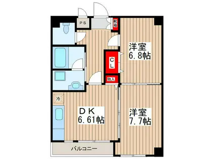 ラウンドタワー オペリア(2DK/4階)の間取り写真