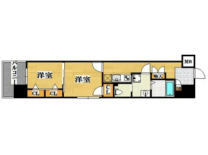 エンクレスト渡辺通II(2K/14階)の間取り写真