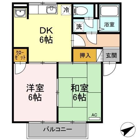 プレジール堀 B棟(2DK/1階)の間取り写真