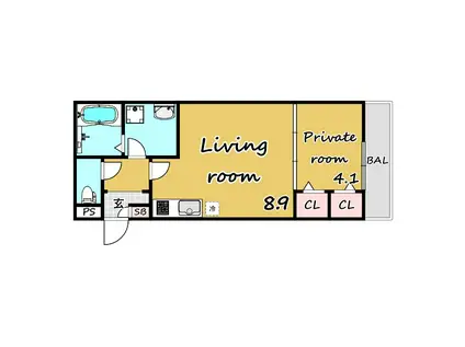 ジーメゾン春日部花積(1LDK/1階)の間取り写真