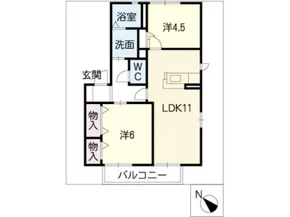 ジュネスA(2LDK/1階)の間取り写真