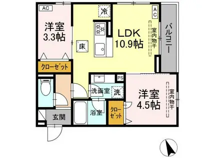 ライラック大船(2LDK/1階)の間取り写真