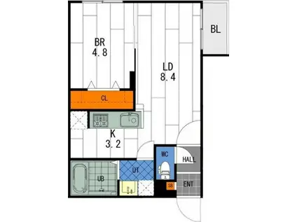 LEVANTE月寒西(1LDK/4階)の間取り写真