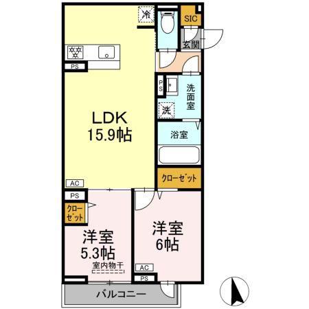 セレスティア竹ノ塚II(2LDK/3階)の間取り写真